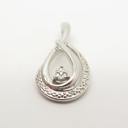 925 Sterling Silver Real Diamond Accent Teardrop Slide Pendant