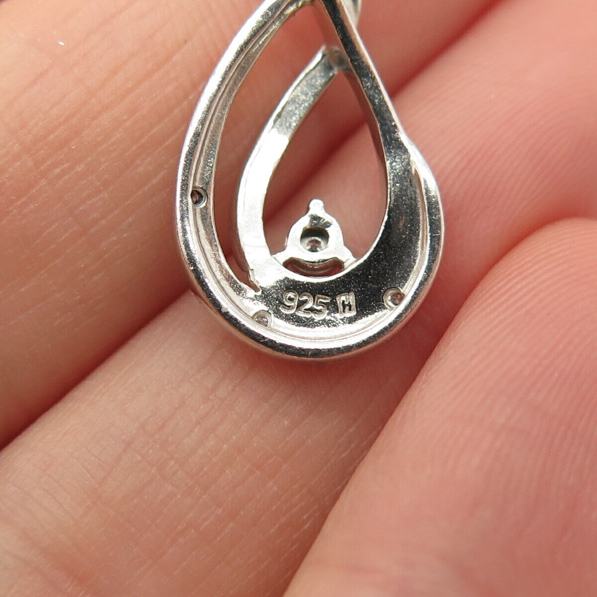 925 Sterling Silver Real Diamond Accent Teardrop Slide Pendant