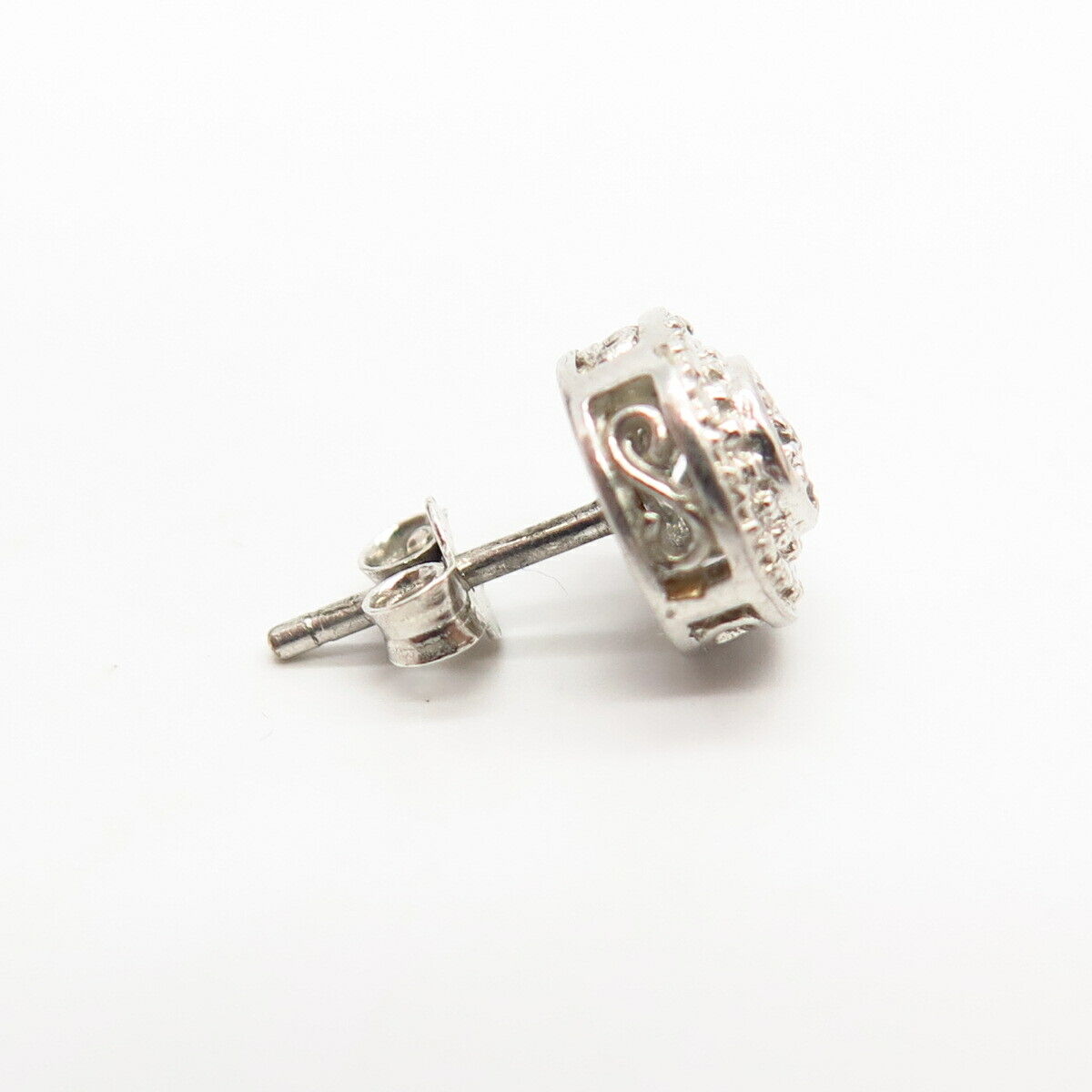 925 Sterling Silver Real Diamond Round SINGLE Stud Earring