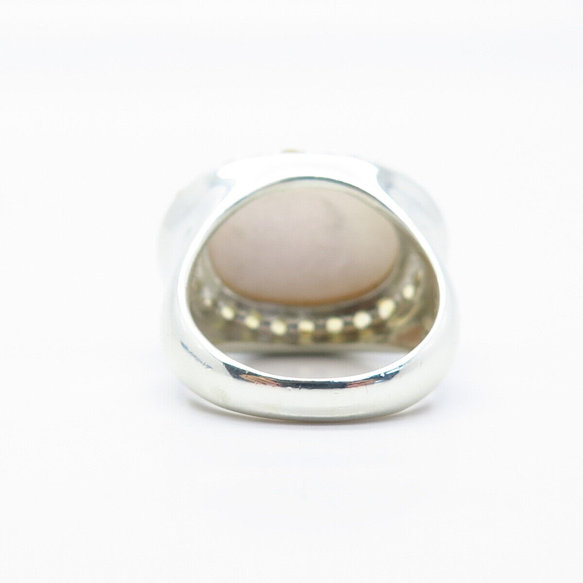 925 Sterling Silver Real Mother-of-Pearl & Citrine Gemstone Ring Size 8.25