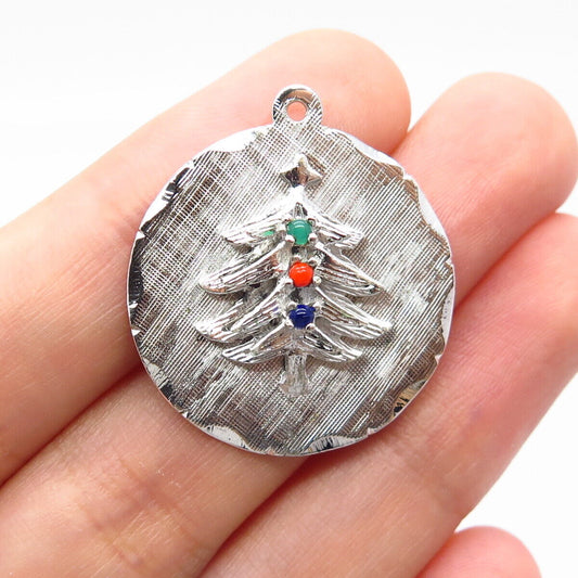 925 Sterling Silver Vintage Multi-Color Glass Christmas Tree Pendant