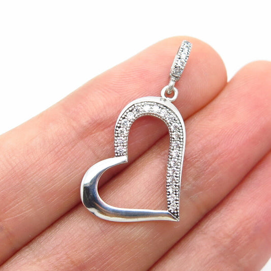 925 Sterling Silver C Z Open Heart Pendant