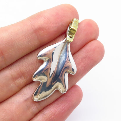 925 Sterling Silver 2-Tone Vintage Carole Leaf Pendant