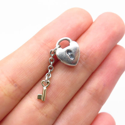 925 Sterling Silver / Gold Pandora Heart & Key Bead Charm