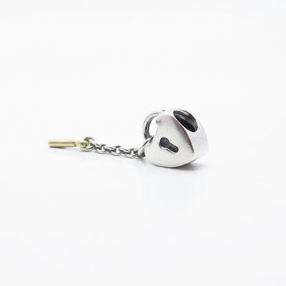 925 Sterling Silver / Gold Pandora Heart & Key Bead Charm