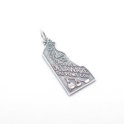 925 Sterling Silver Vintage ''Delaware'' State Map Charm Pendant