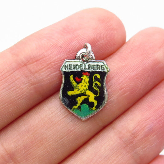 800 Silver Vintage REU Colorful Enamel "Heidelberg" Coat of Arms Charm Pendant