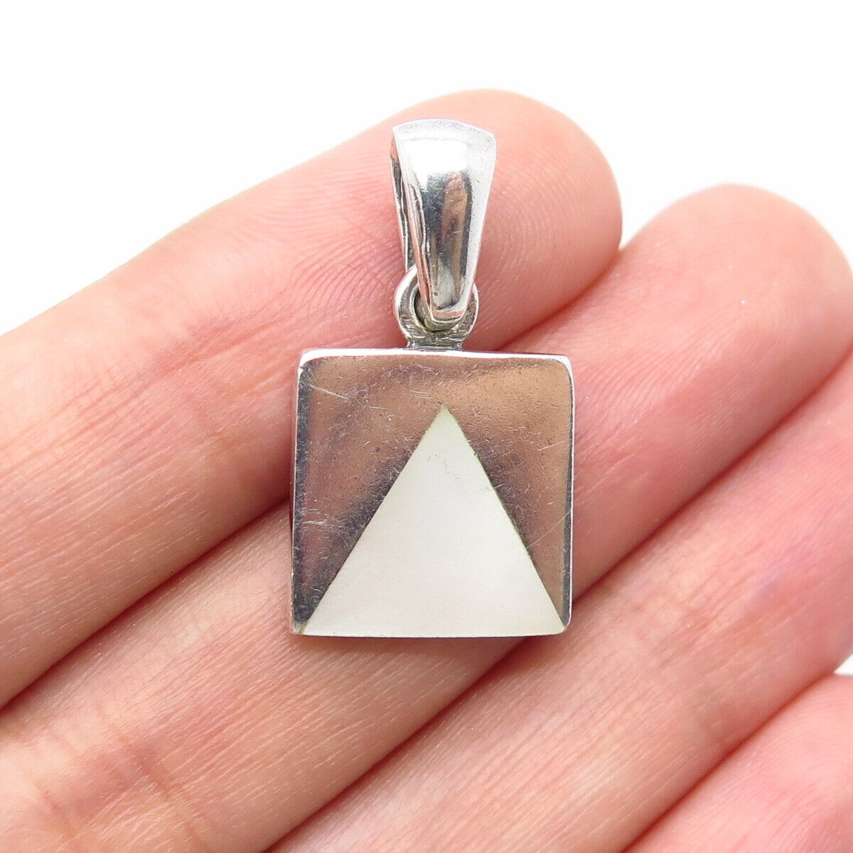 925 Sterling Silver Vintage Real Mother-of-Pearl Pendant