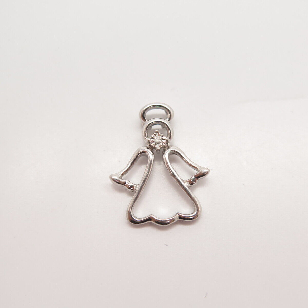 925 Sterling Silver Real White Diamond Angel Pendant