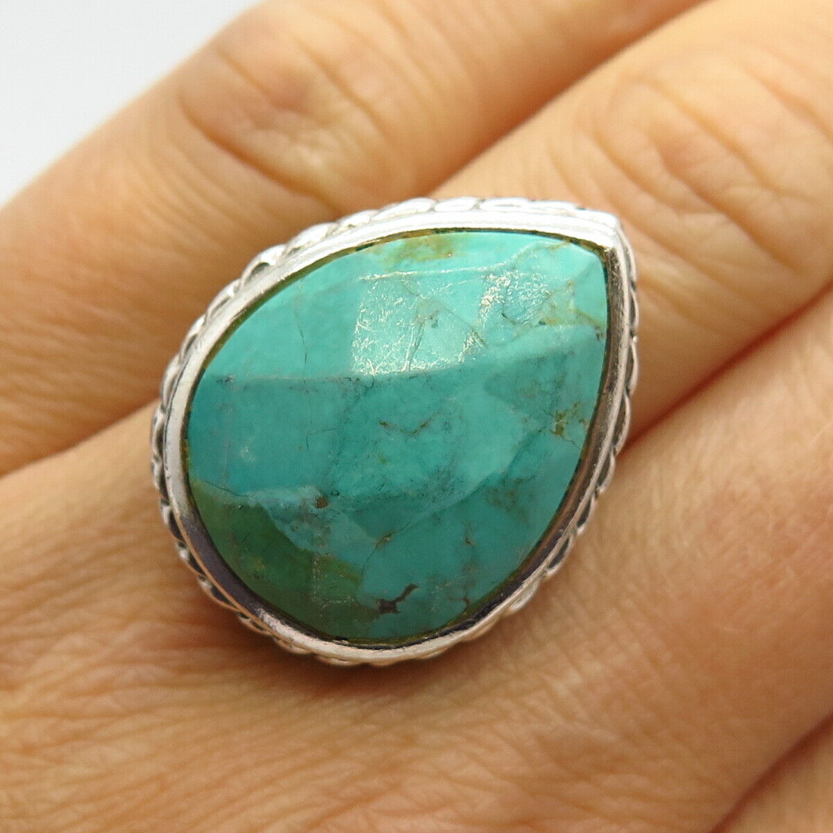 925 Sterling Silver BARSE Real Turquoise Gem Teardrop Wide Ring Size 5 3/4