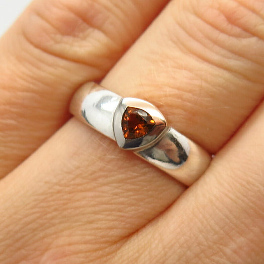 925 Sterling Silver / 14K Real Citrine Gem Comfort Fit Ring Size 6 1/4