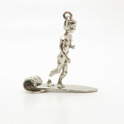 925 Sterling Silver Vintage Surfer Design Pendant