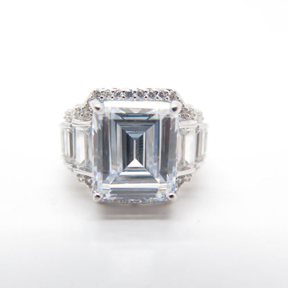 925 Sterling Silver Radiant-Cut C Z Wide Ring Size 5.75