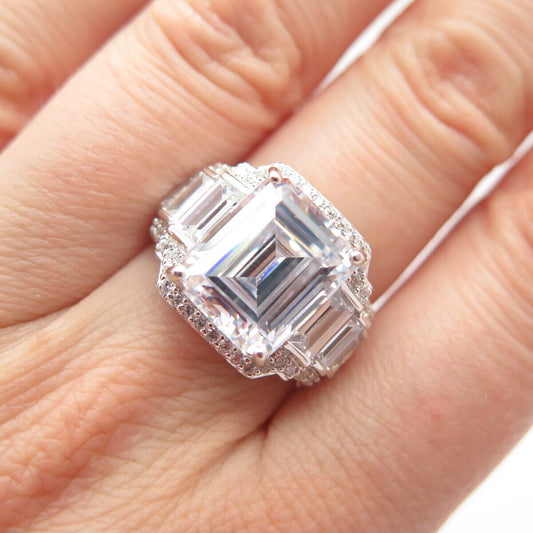 925 Sterling Silver Radiant-Cut C Z Ring Size 7