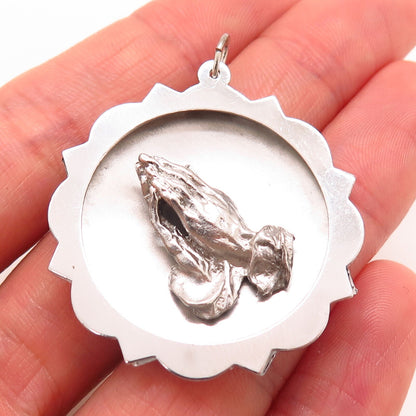 925 Sterling Silver "Hands in Prayer" Design Religious Round Pendant