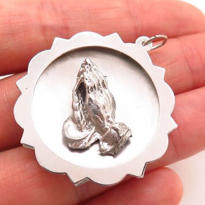 925 Sterling Silver "Hands in Prayer" Design Religious Round Pendant