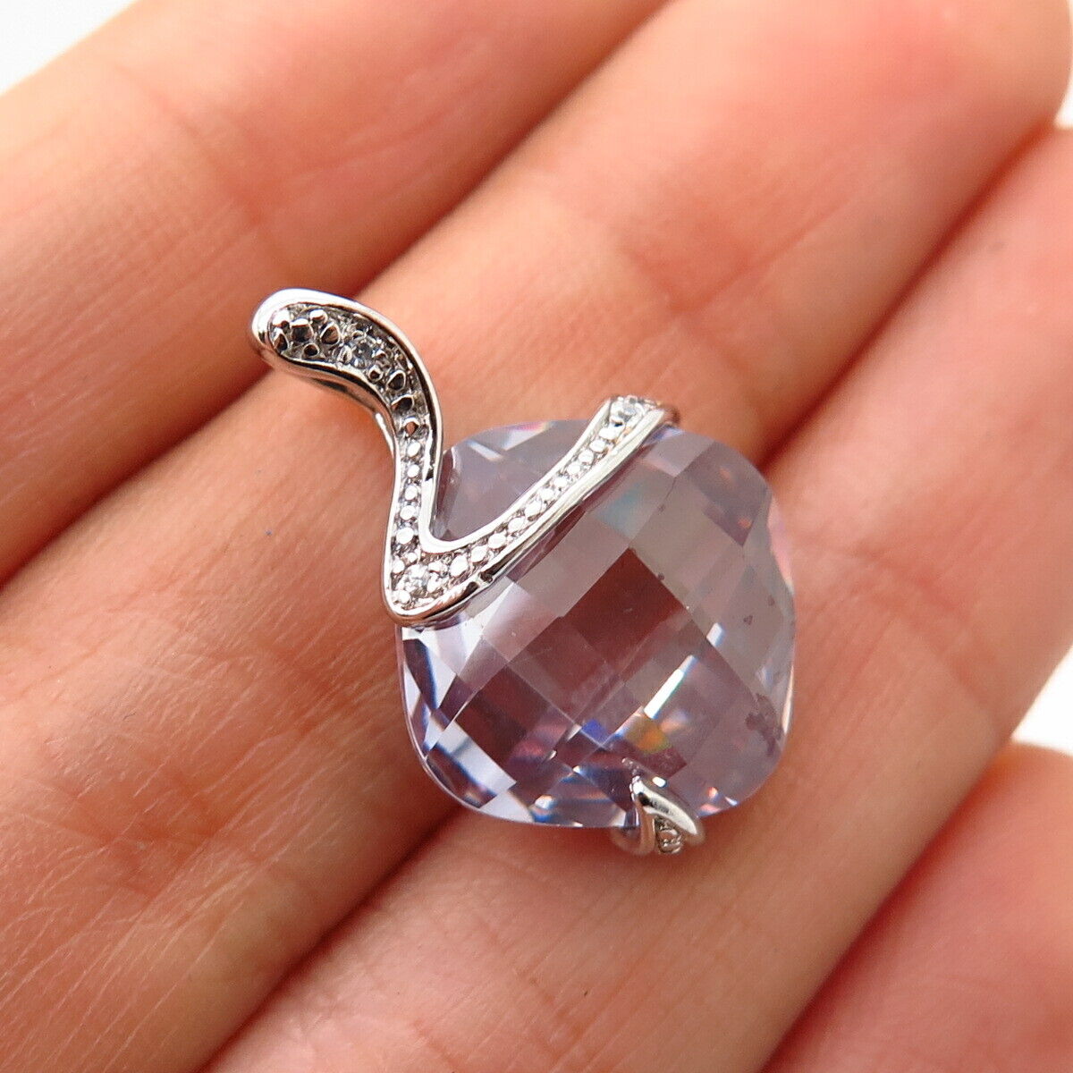 925 Sterling Silver White & Amethyst-Tione C Z Slide Pendant