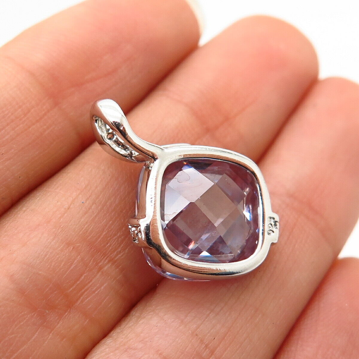 925 Sterling Silver White & Amethyst-Tione C Z Slide Pendant