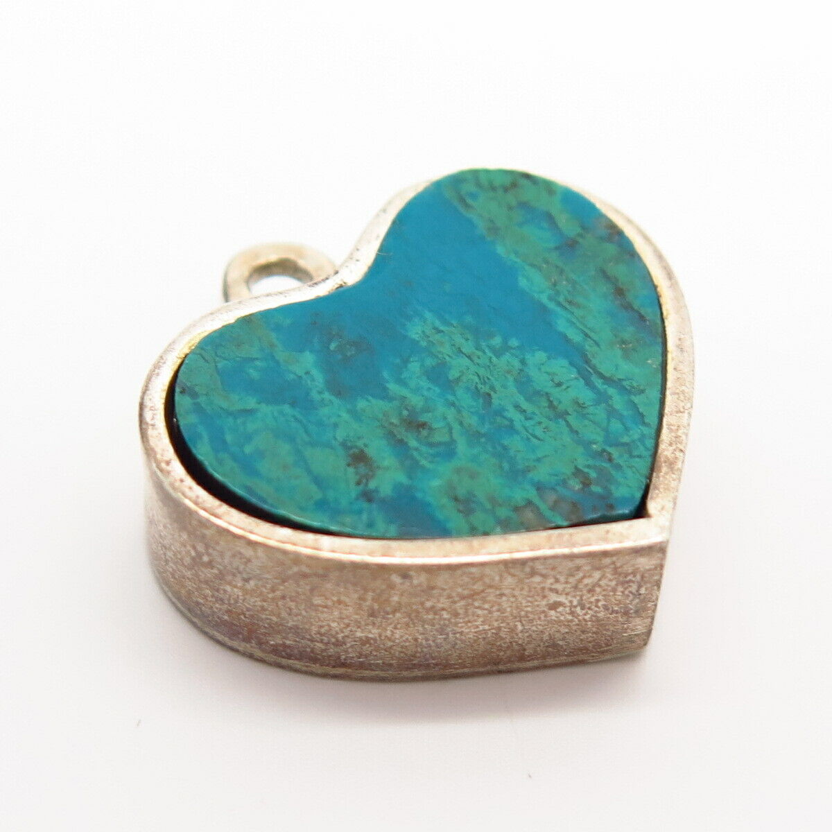 925 Sterling Silver Real Chrysocolla Gem Heart Design Pendant