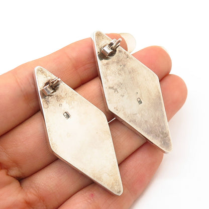 925 Sterling Silver Vintage Europe Real Hematite Gem Rhombus Design Earrings