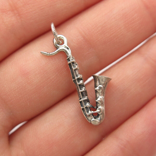 925 Sterling Silver Vintage Cellini Saxophone Music Pendant