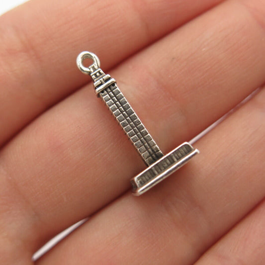 925 Sterling Silver Vintage Tower Charm Pendant