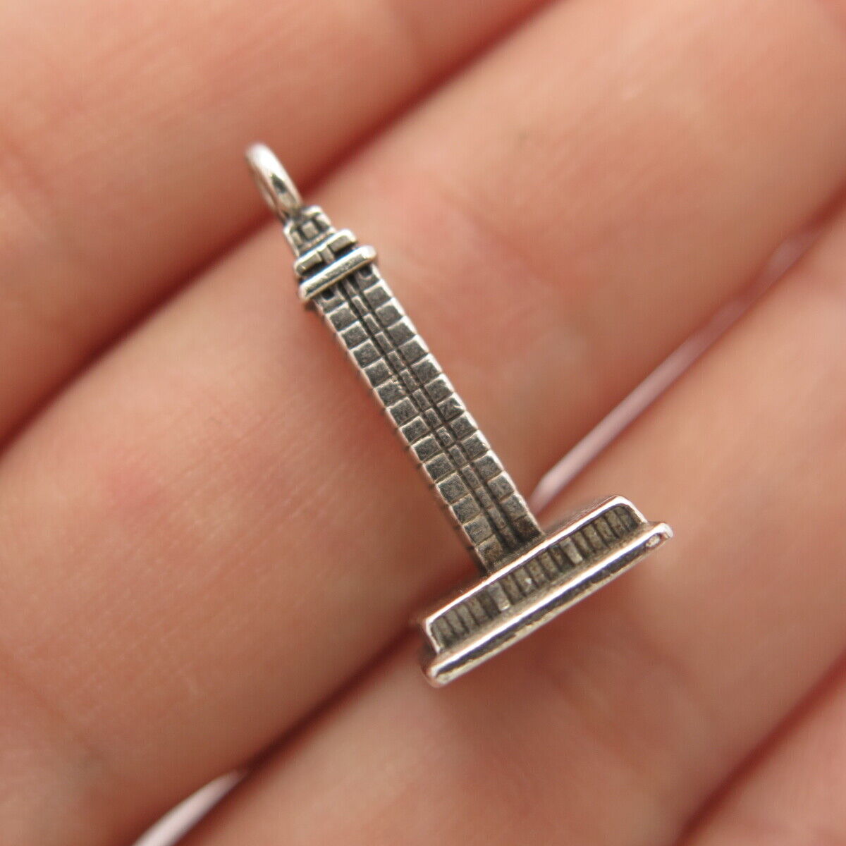 925 Sterling Silver Vintage Tower Charm Pendant