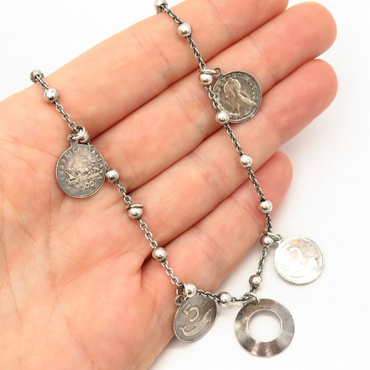 Aluminium / 835 Silver Vintage Italy Assorted Lire Coin Chain Necklace 16"