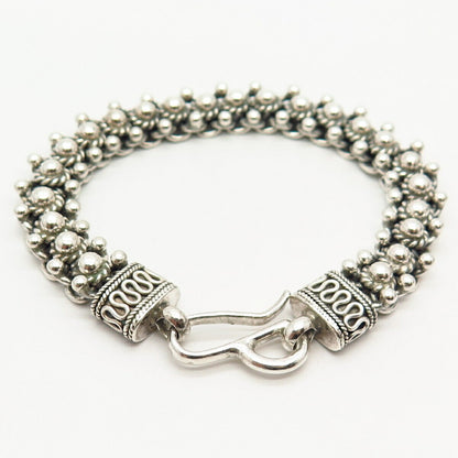 925 Sterling Silver Boho Design Bead Link Bracelet 7 1/4"