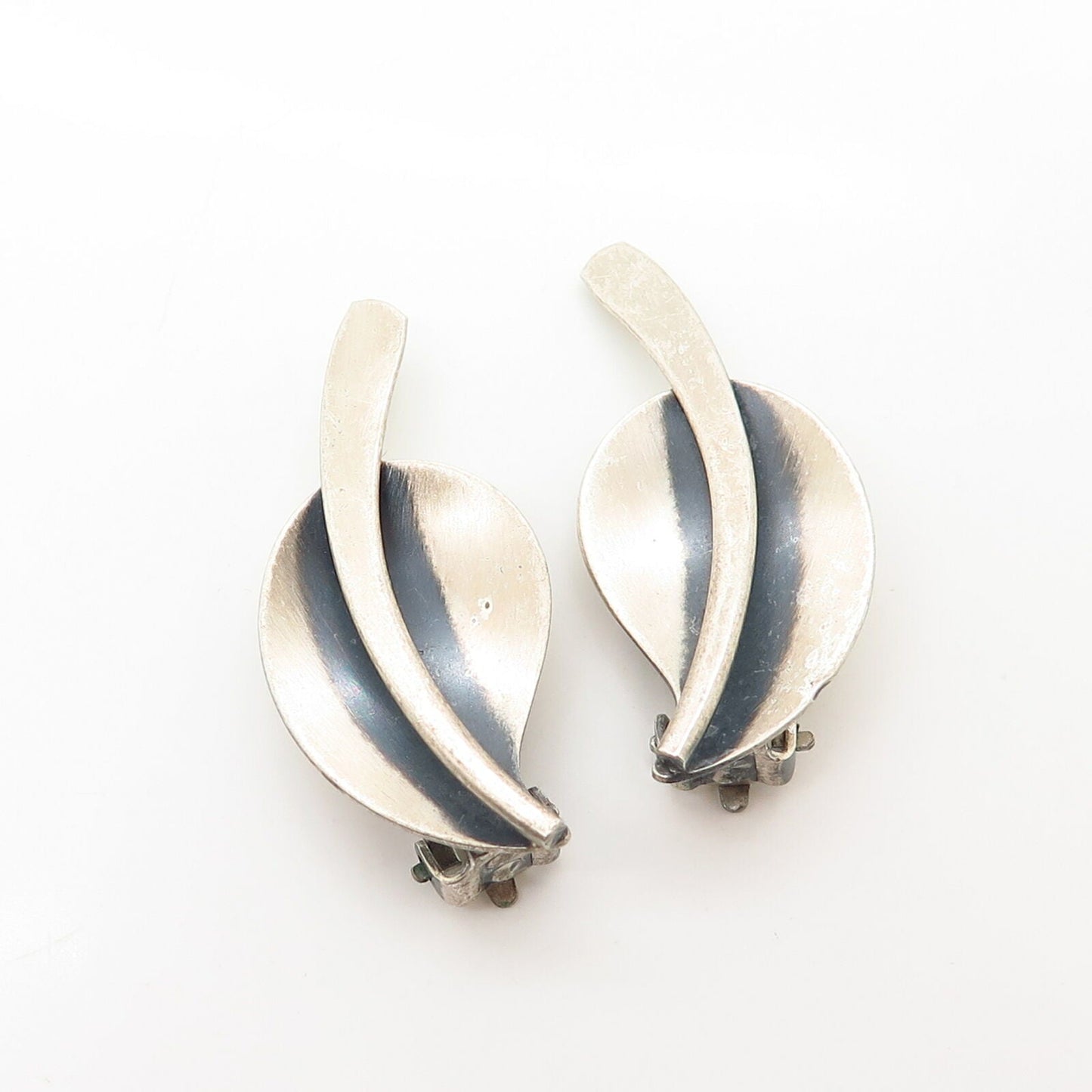 925 Sterling Silver Vintage Leaf Design Clip On Earrings