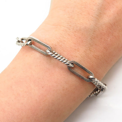 925 Sterling Silver Italy Twisted Elongated Link Bracelet 6 3/4"