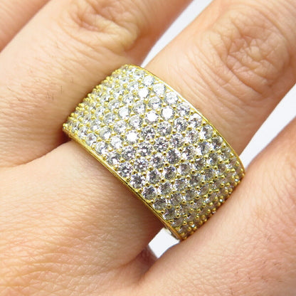 925 Sterling Silver Gold Plated C Z Band Ring Size 8.5