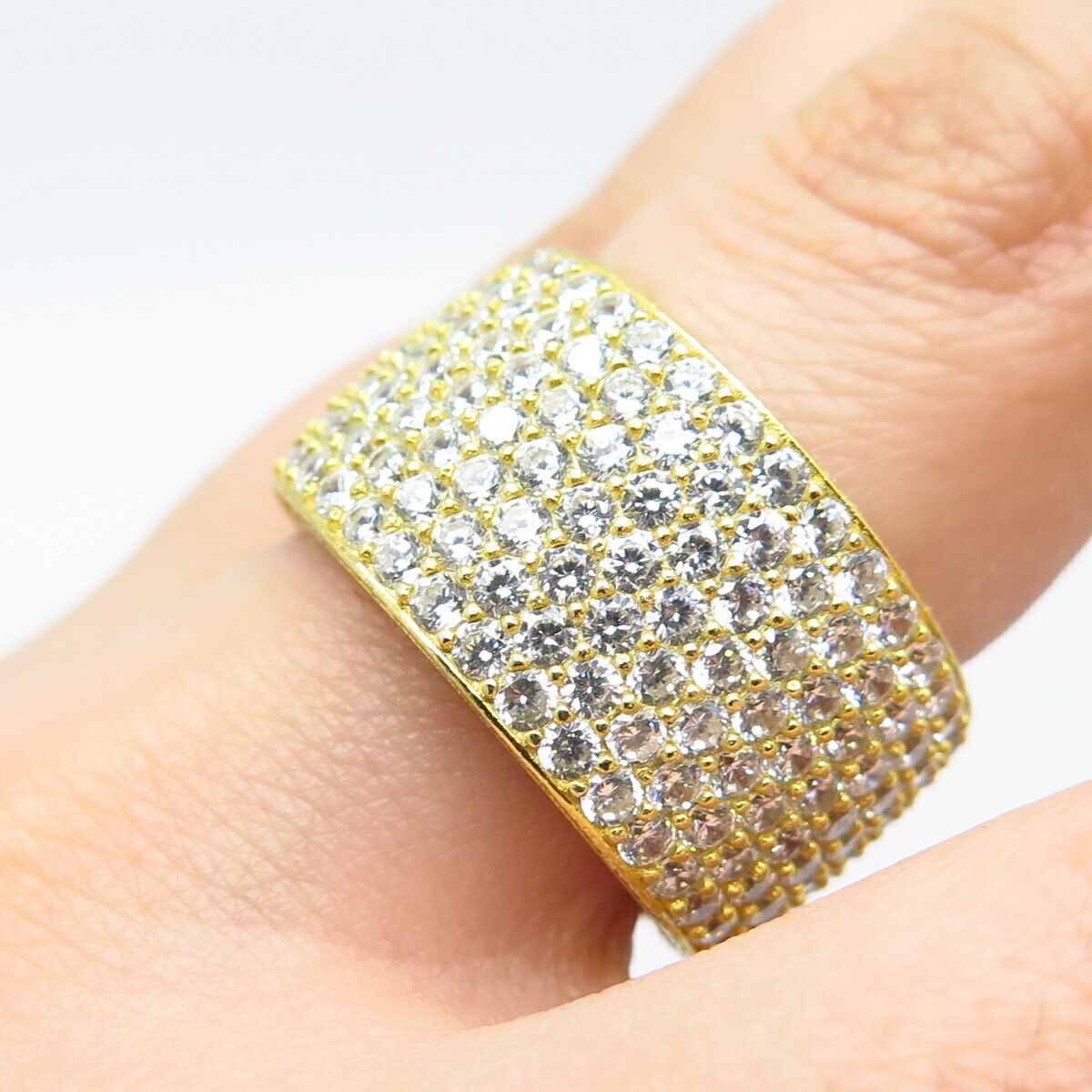 925 Sterling Silver Gold Plated C Z Band Ring Size 8.5