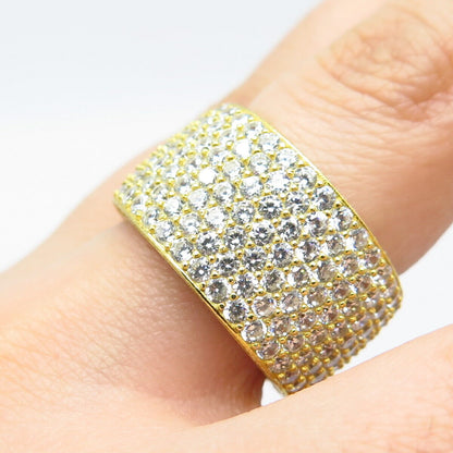 925 Sterling Silver Gold Plated C Z Band Ring Size 8.5