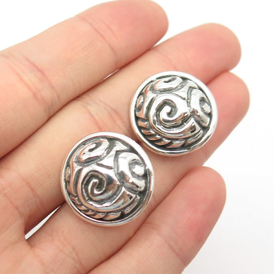 925 Sterling Silver Vintage Textured Round Clip On Earrings