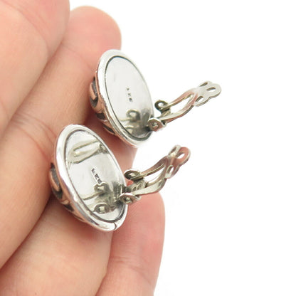 925 Sterling Silver Vintage Textured Round Clip On Earrings