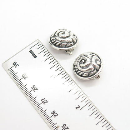 925 Sterling Silver Vintage Textured Round Clip On Earrings