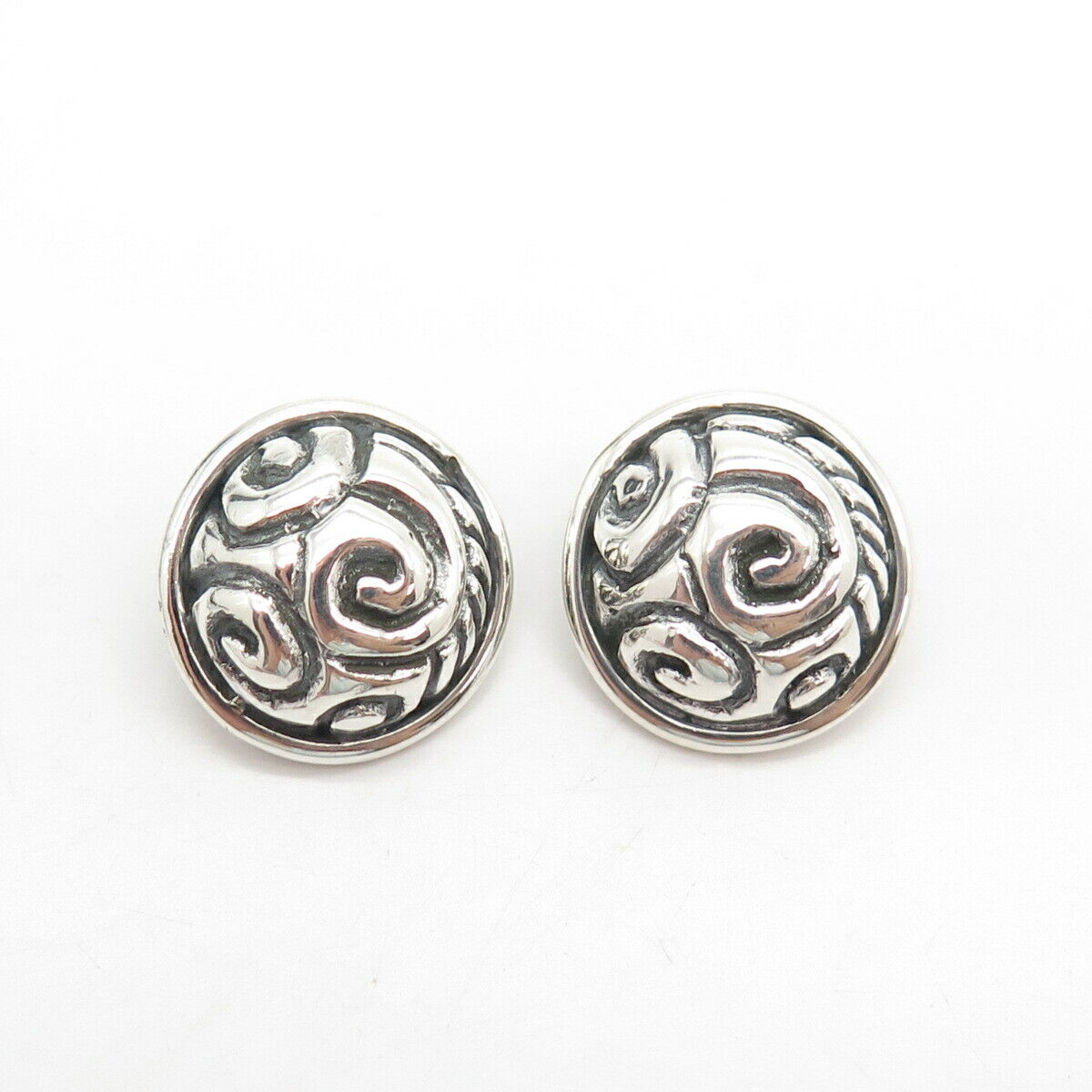 925 Sterling Silver Vintage Textured Round Clip On Earrings