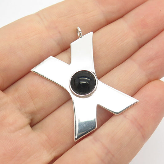 925 Sterling Silver Vintage Mexico Black Onyx Gem Letter "X" Initial Pendant