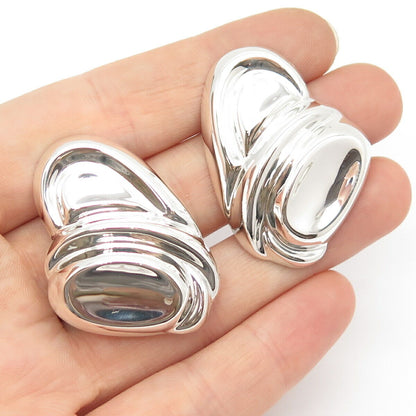 925 Sterling Silver Vintage Ribbed Clip On Earrings