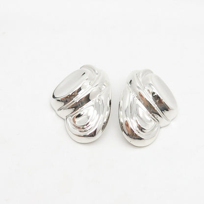 925 Sterling Silver Vintage Ribbed Clip On Earrings