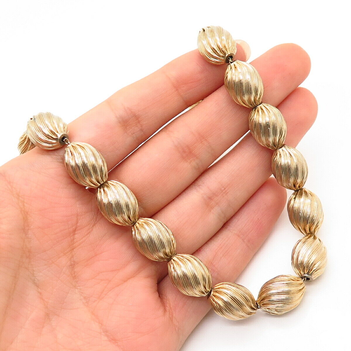 925 Sterling Silver Gold Washed Vintage Les Bernard Bead Chain Necklace 24"