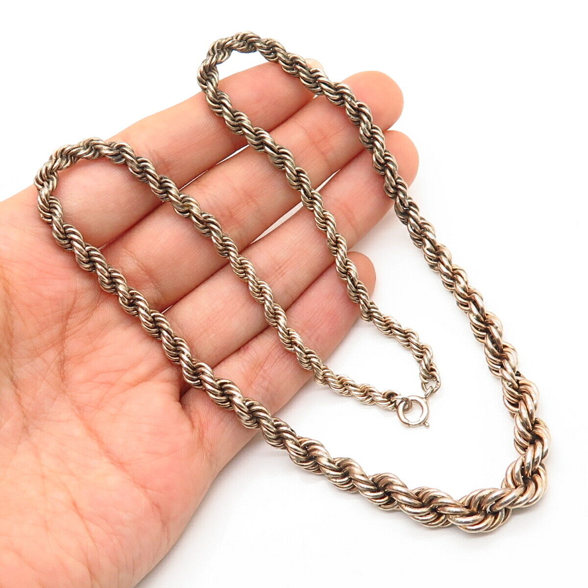 900 Silver Vintage Graduated Twisted Rope Chain Necklace 17"