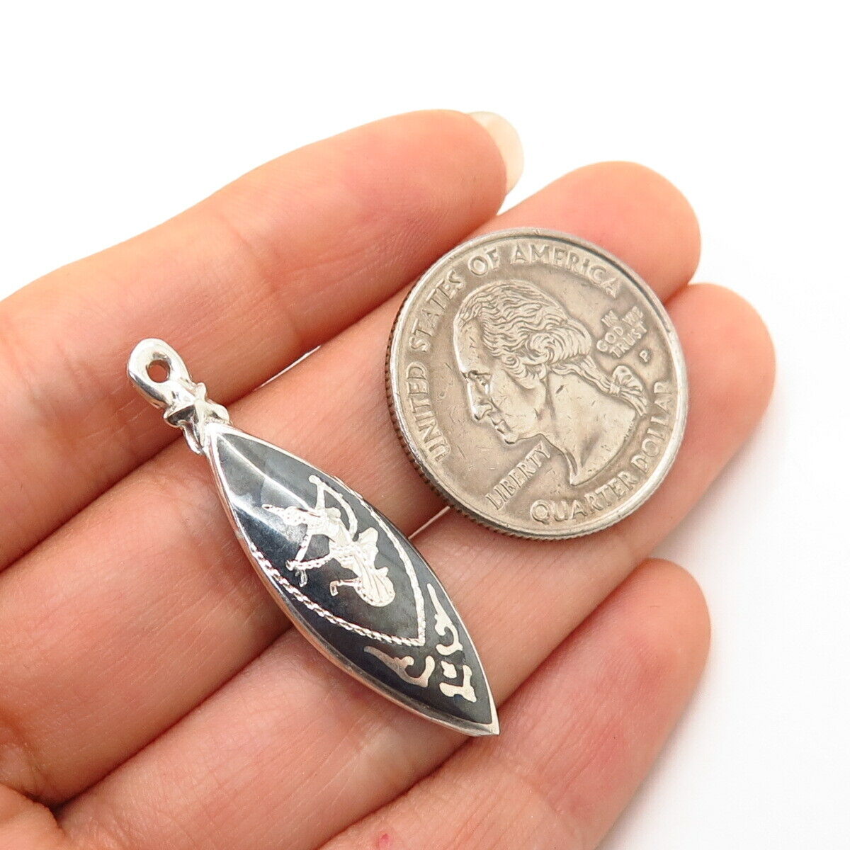 925 Sterling Silver Vintage Siam Niello Hindu Goddess Reversible Charm Pendant