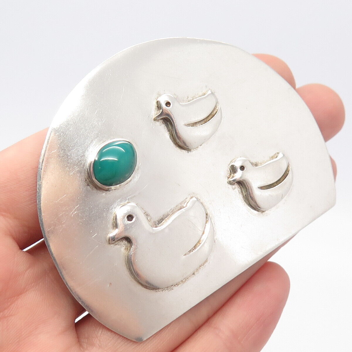 925 Sterling Silver Vintage Tulla Booth Real Turquoise Gemstone Duck Pin Brooch