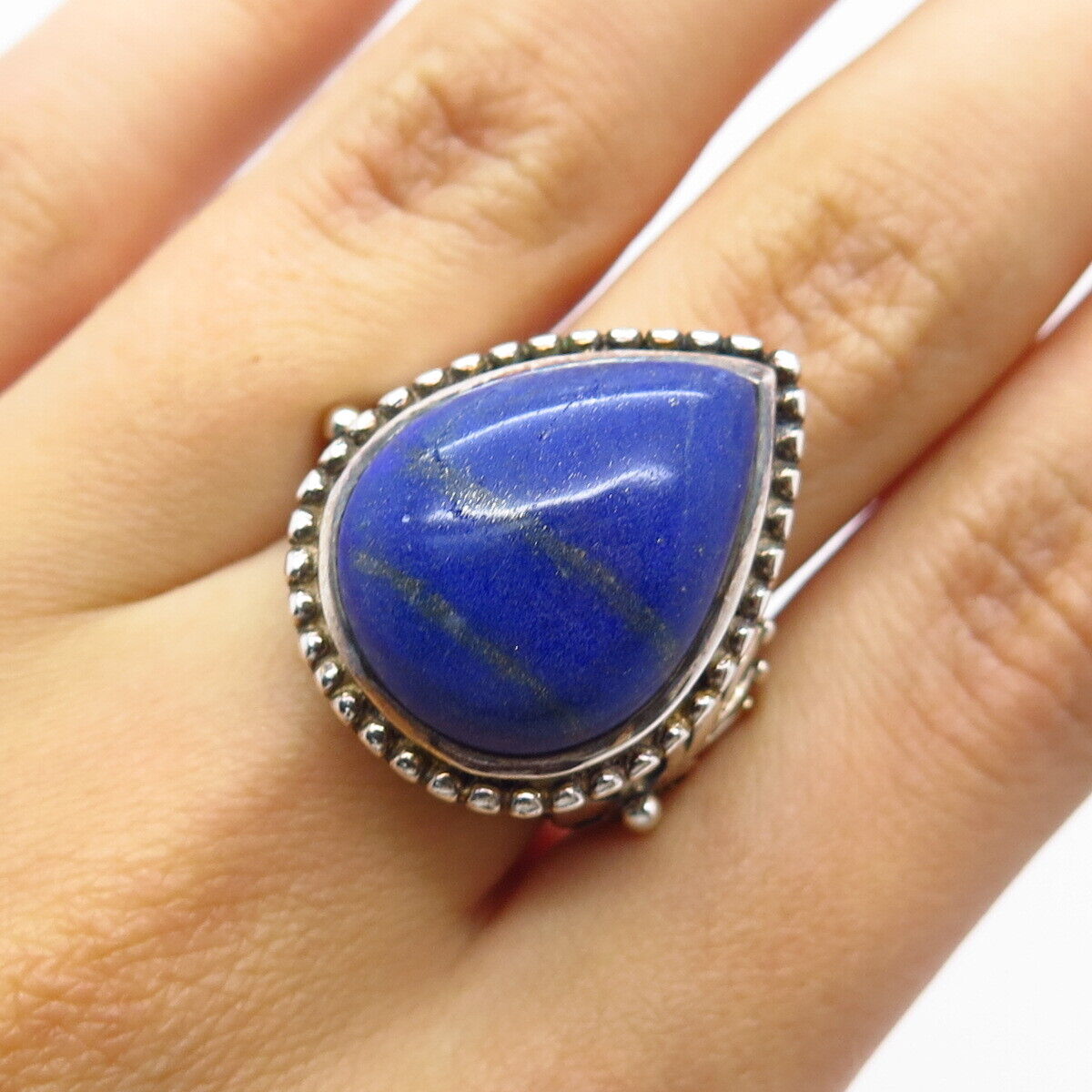 925 Sterling Silver Vintage Doug Paulus Lapis Lazuli Gem Teardrop Ring Size 7