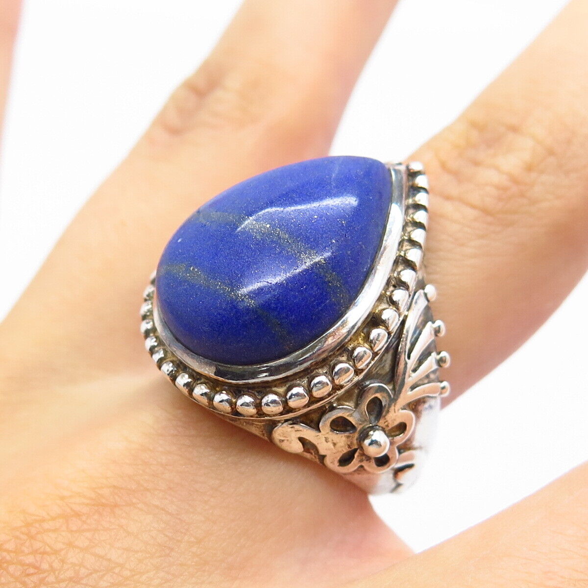 925 Sterling Silver Vintage Doug Paulus Lapis Lazuli Gem Teardrop Ring Size 7