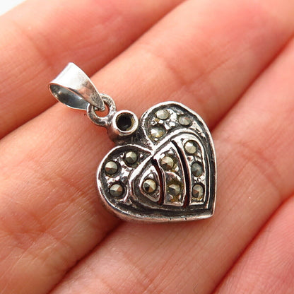 925 Sterling Silver Real Marcasite Gem Heart Pendant