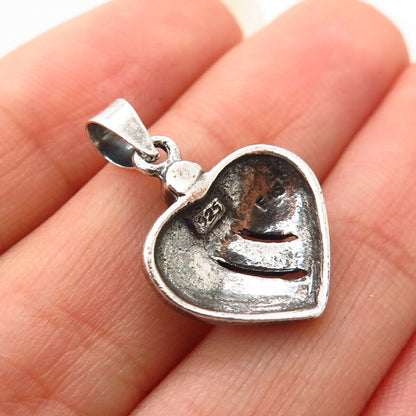 925 Sterling Silver Real Marcasite Gem Heart Pendant