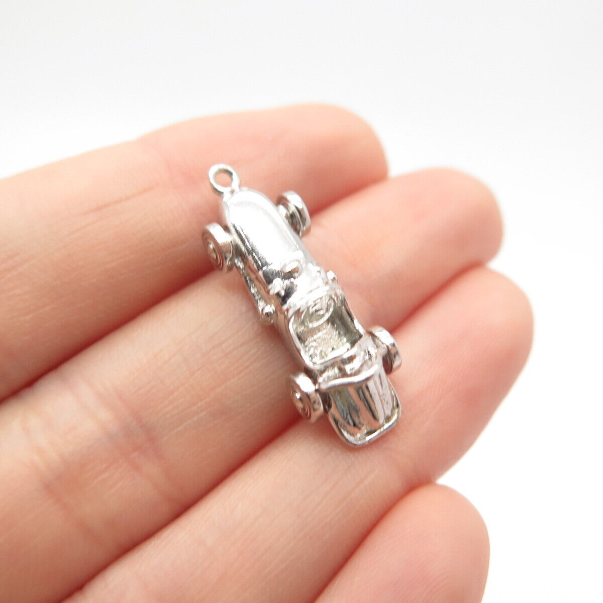 925 Sterling Silver Vintage Retro Car Movable Pendant